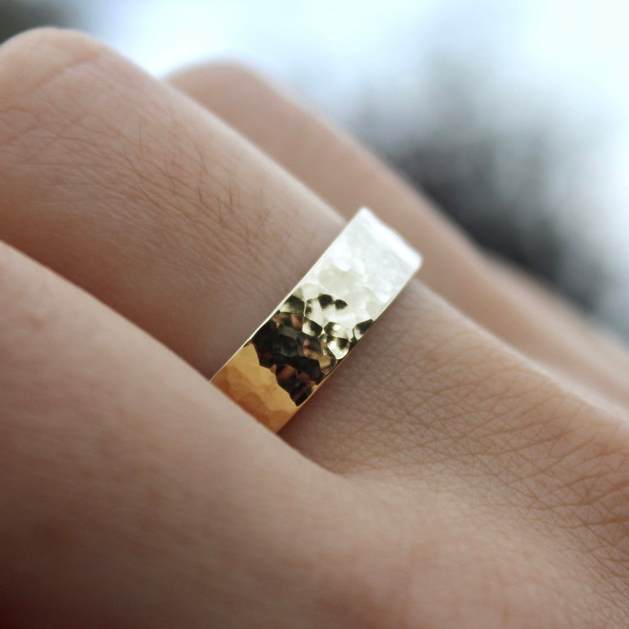 Hammered Flat Ring Band // Solid 9ct Gold - Belman Co.
