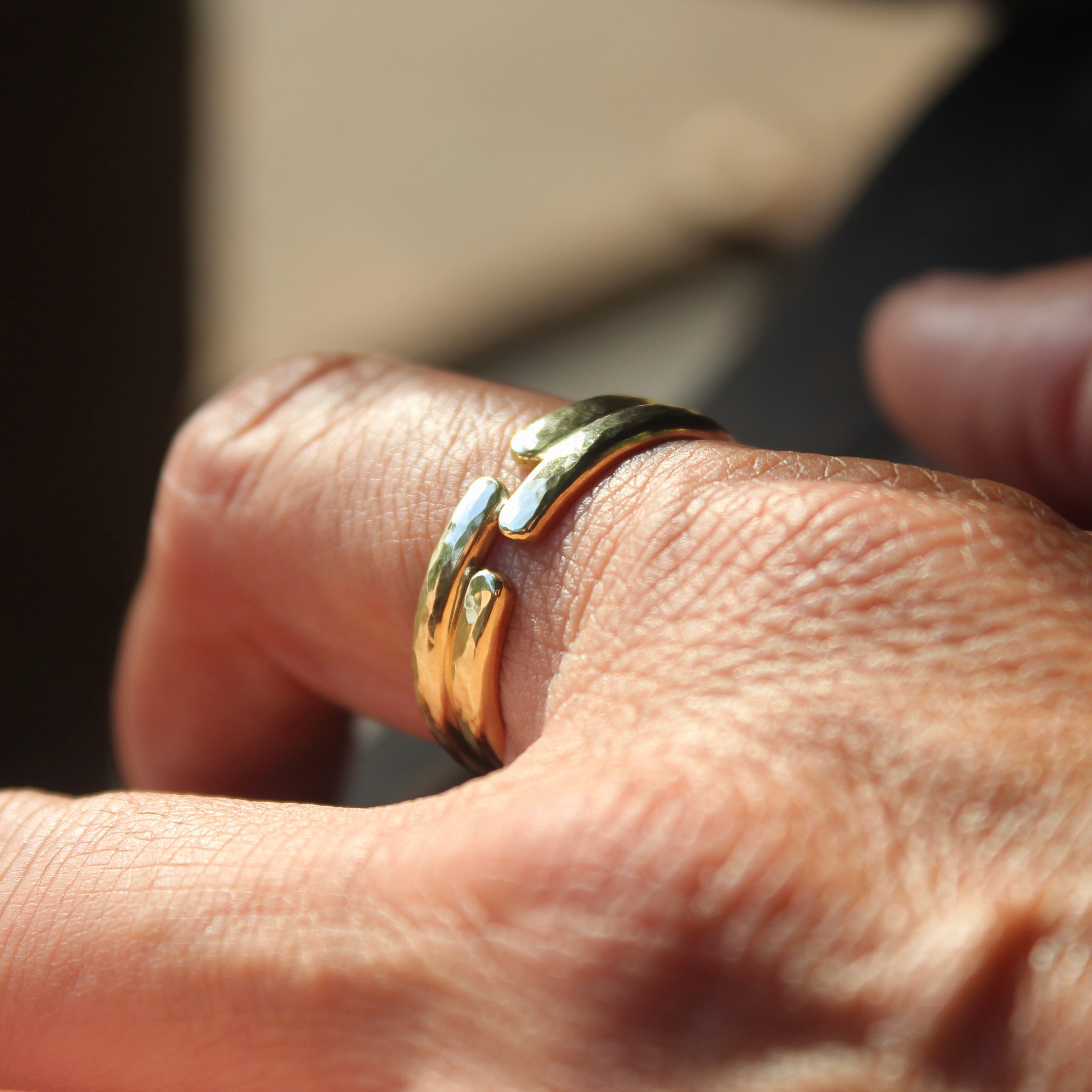 Hammered Duo Gap Ring Set // Solid 9ct Gold