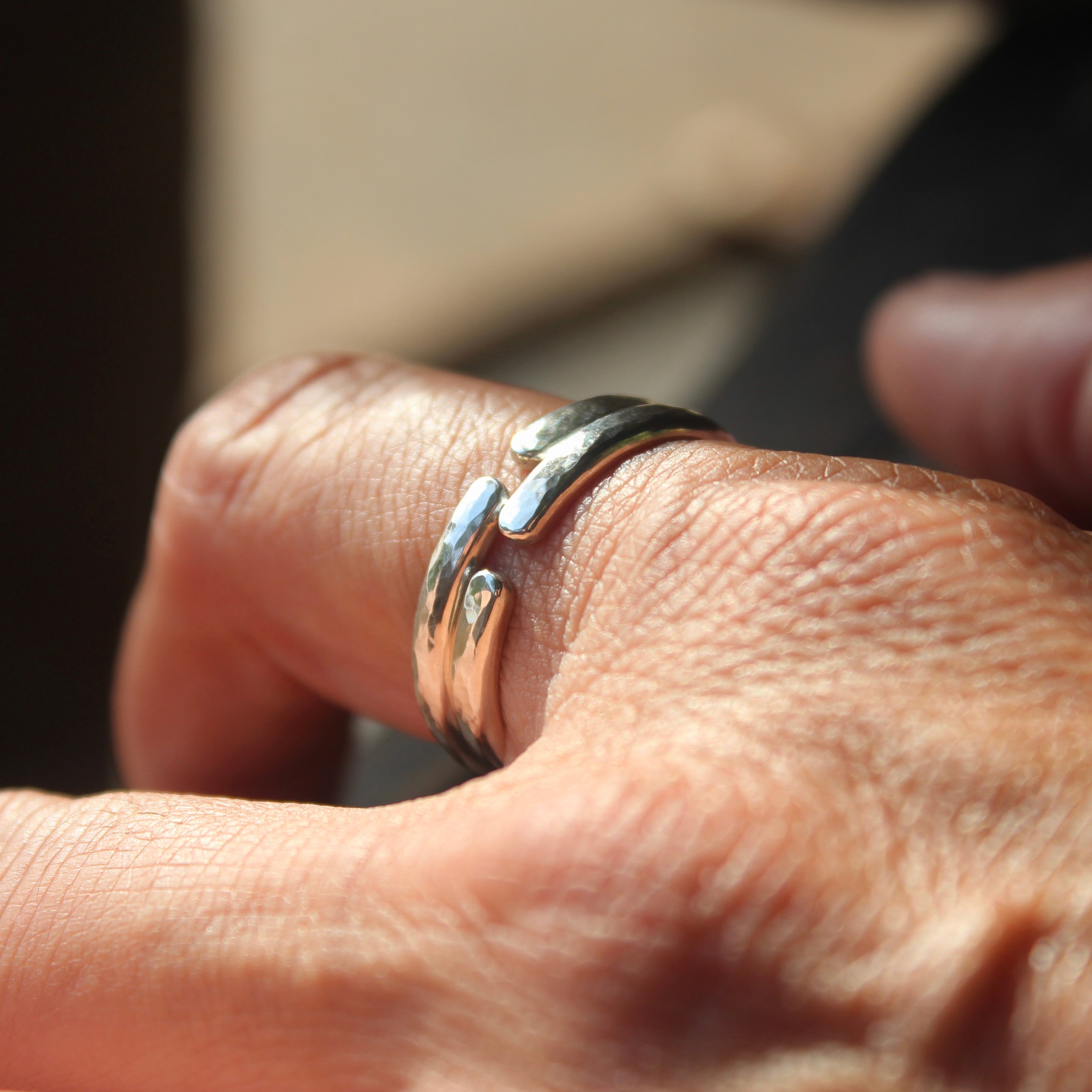 Hammered Duo Gap Ring Set // Sterling Silver