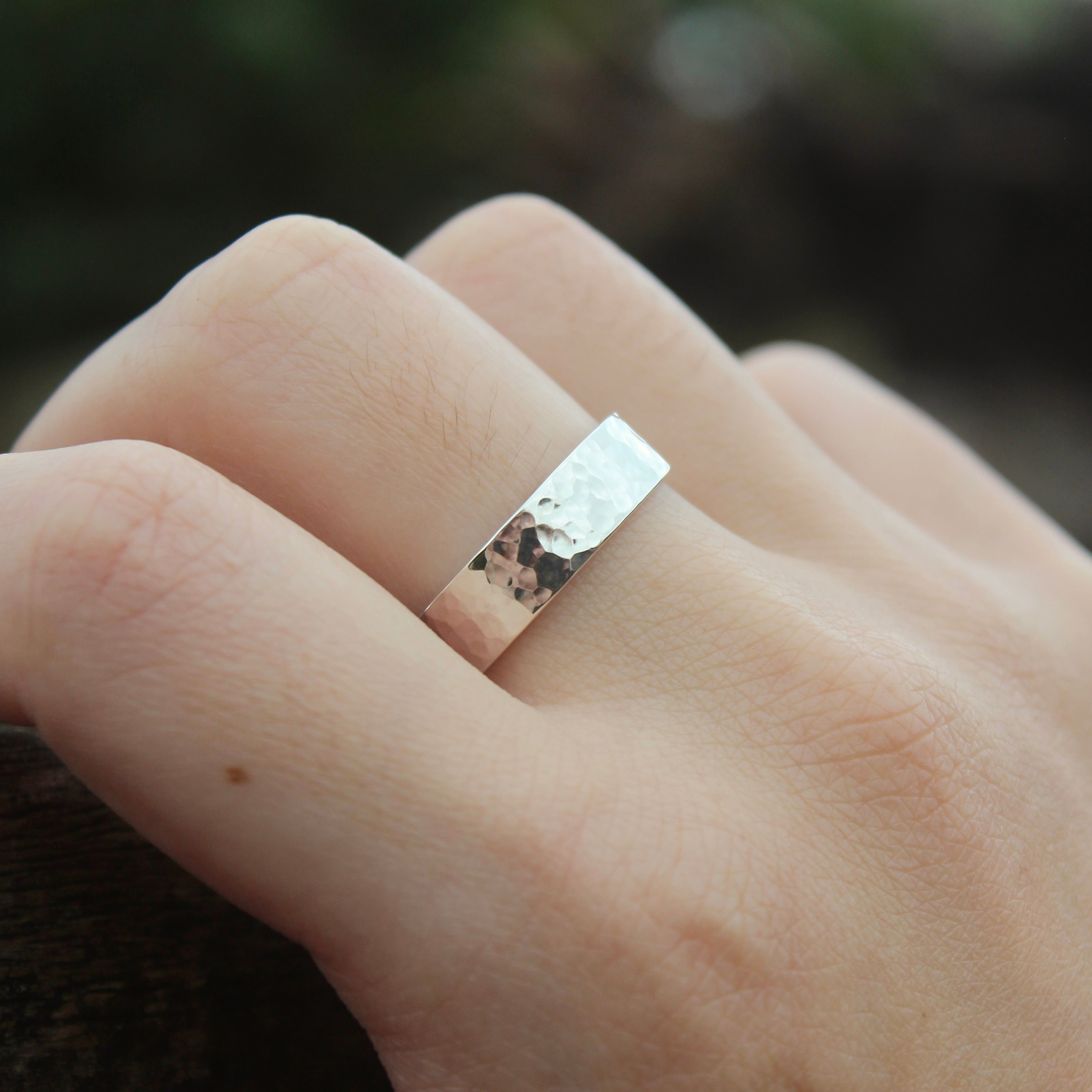 Hammered Flat Ring Band // Sterling Silver