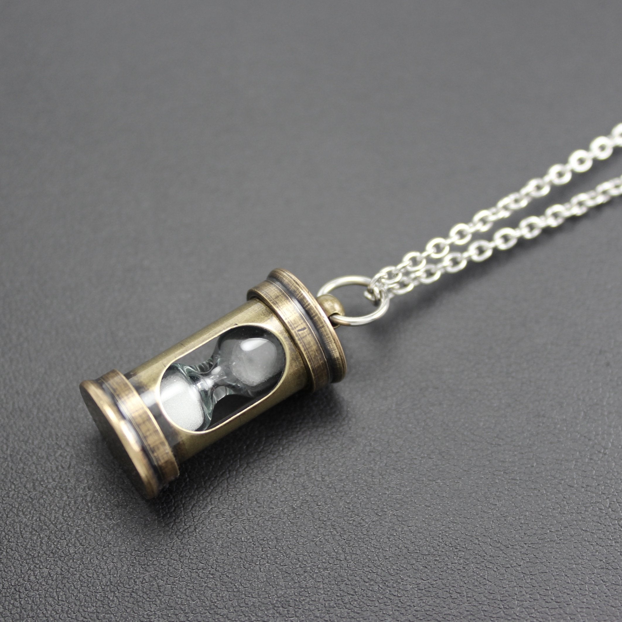 Men's Antique Brass Hourglass Pendant Necklace