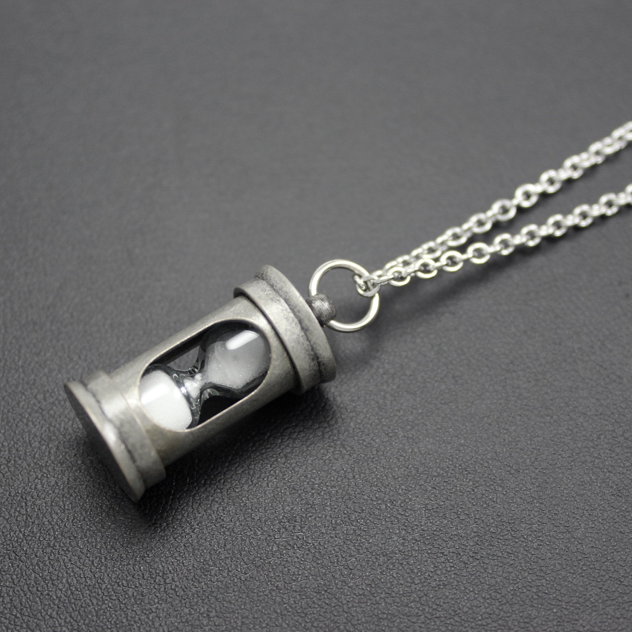 Men's Antique Silver Hourglass Pendant Necklace - Belman Co.