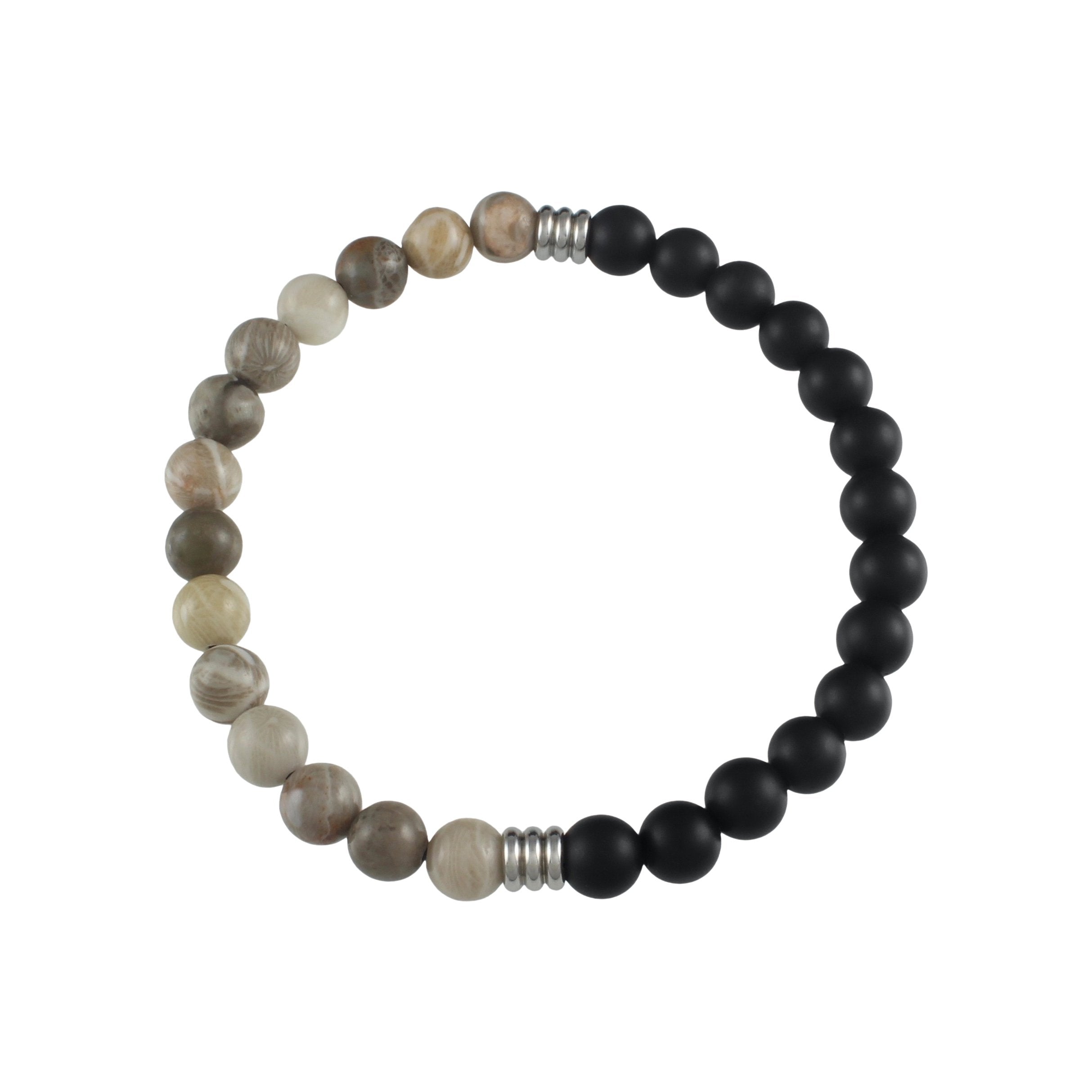 Divided Slim Stone Bracelet // Matte Onyx and Coral Fossil - Belman Co.