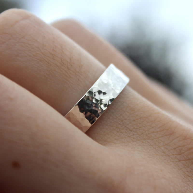 Hammered Flat Ring Band // Sterling Silver