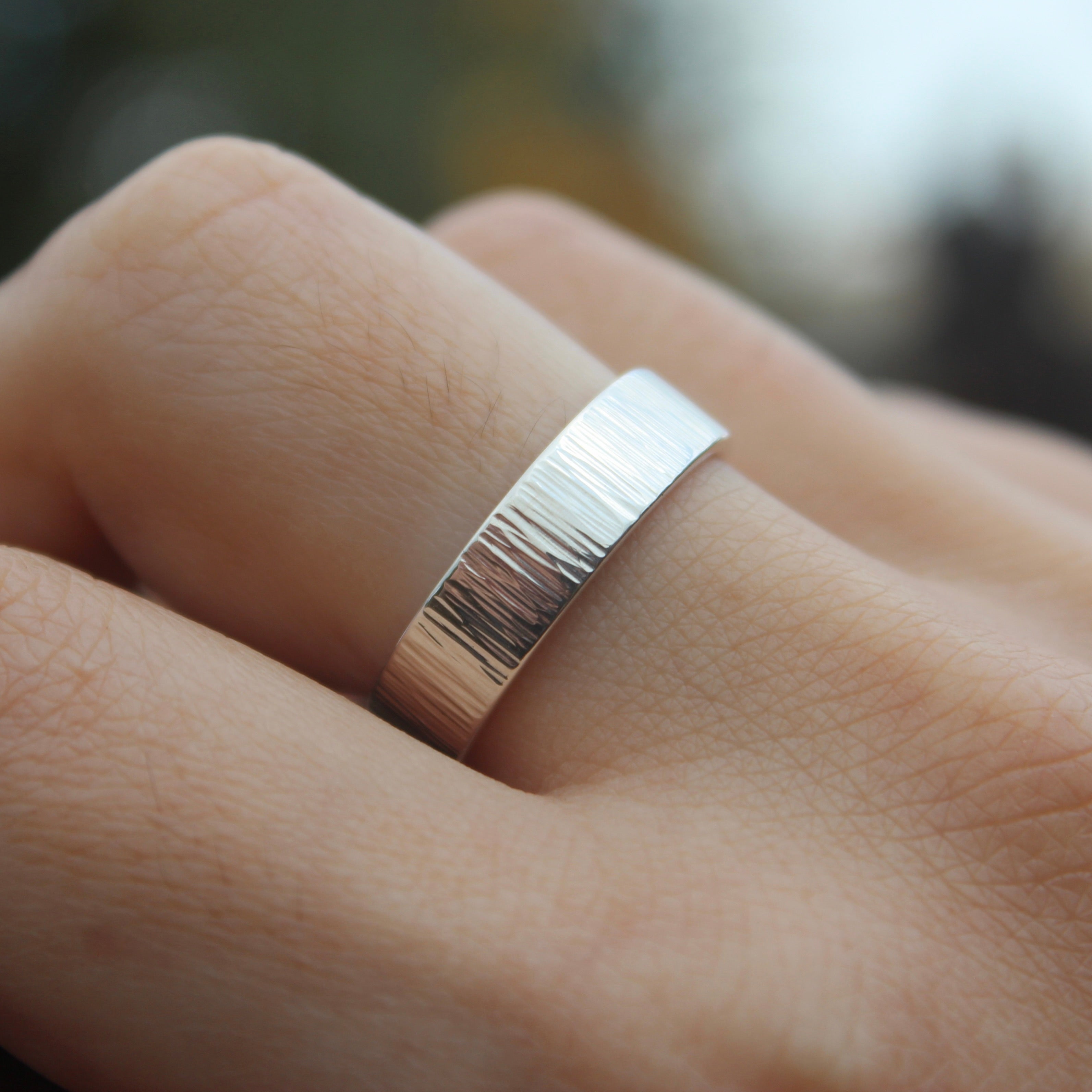 Linear Flat Ring Band // Sterling Silver