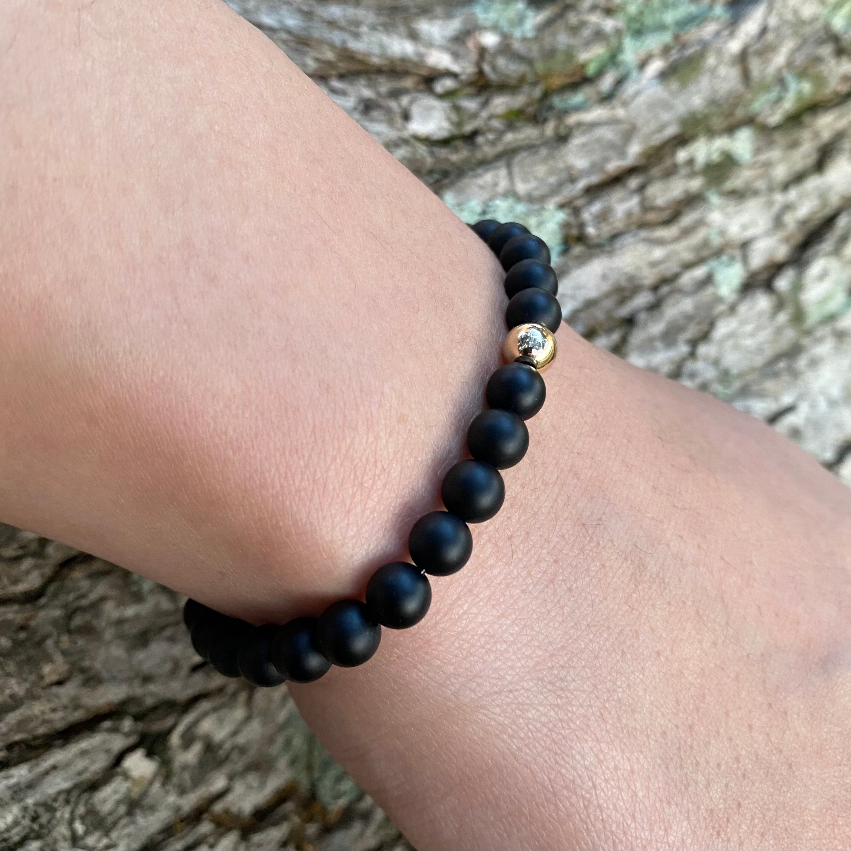 Sphere Matte Black Onyx Stone Bracelet // Gold Filled