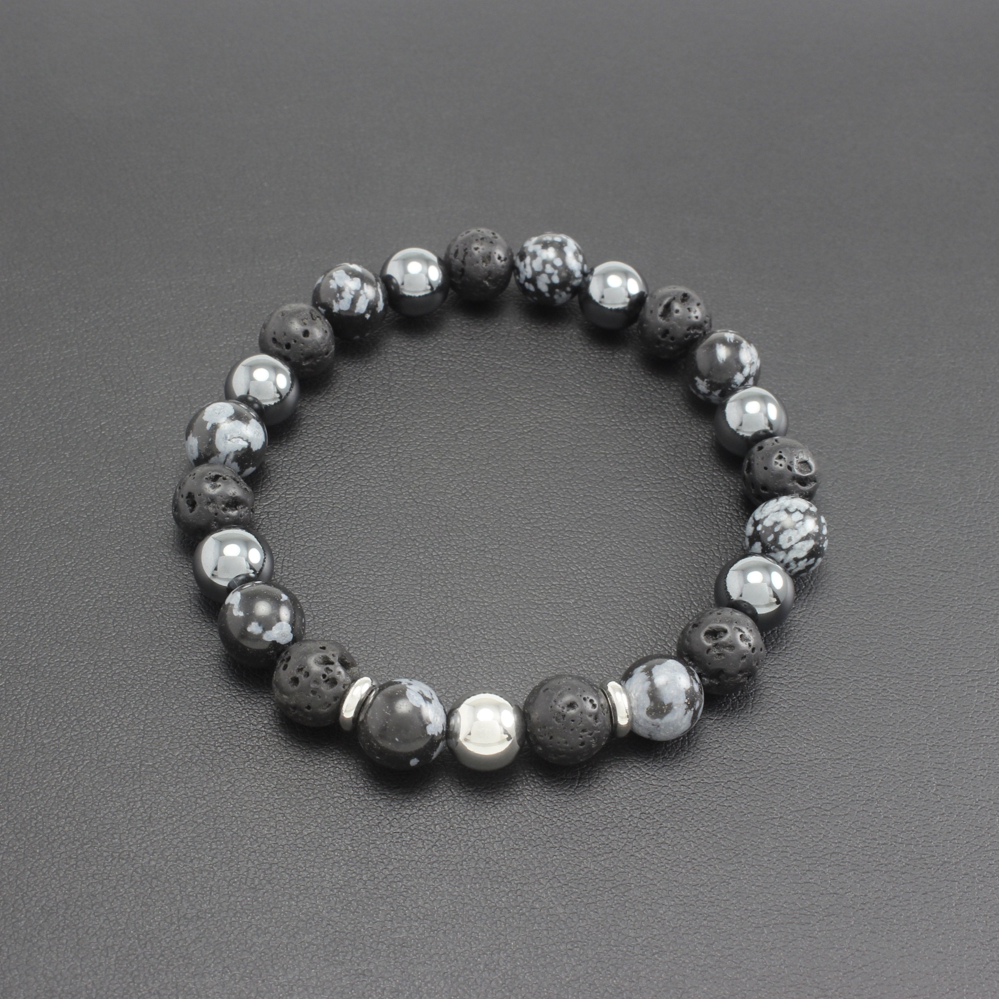 Men's Obsidian, Lava Stone and Hematite Bracelet