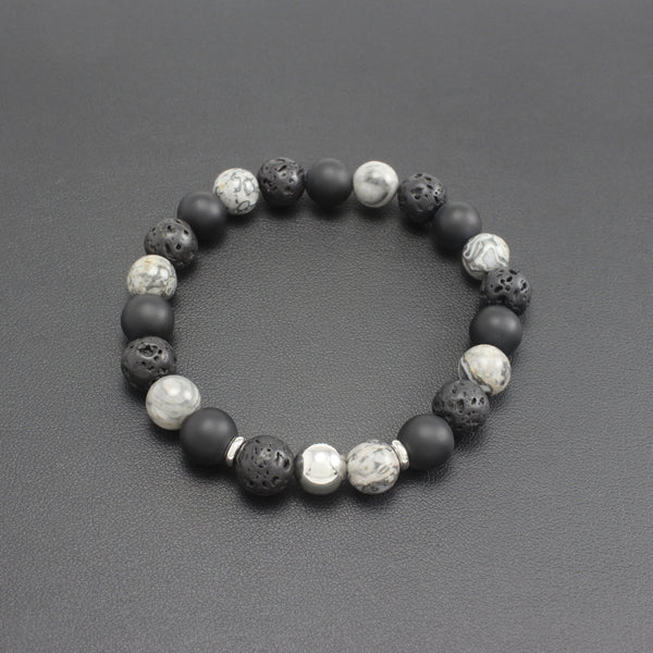 Men's Matte Onyx, Lava Stone and Agate Bracelet