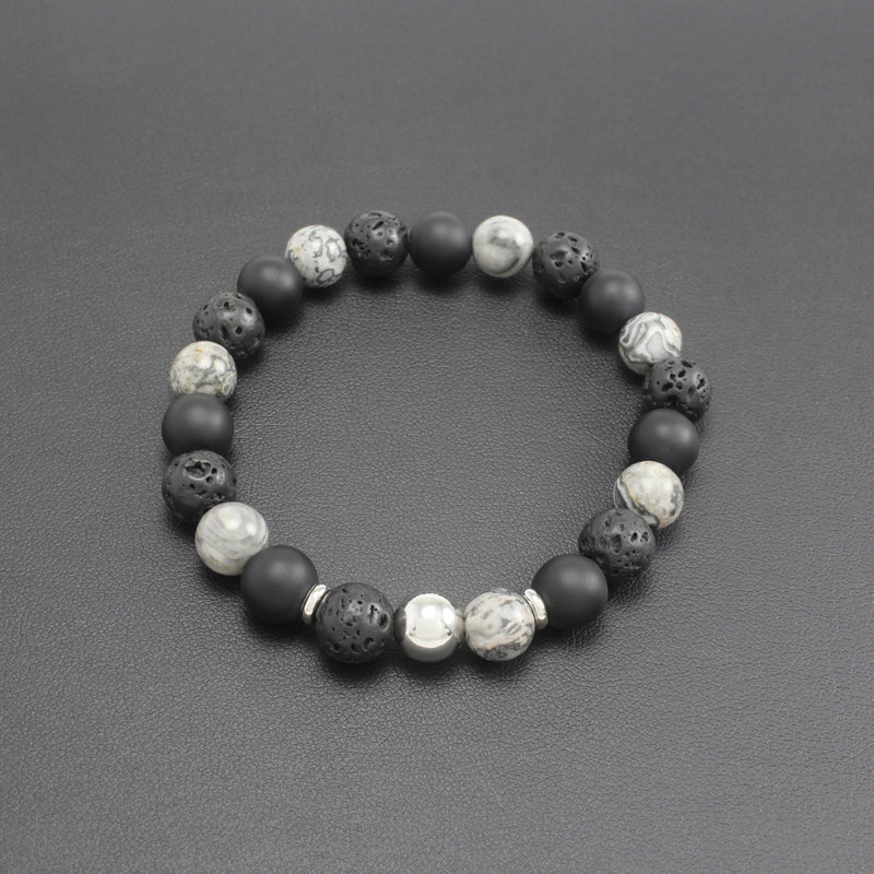 Men's Matte Onyx, Lava Stone and Agate Bracelet