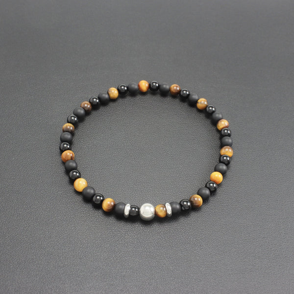 Men's Slim Onyx and Tigers Eye Bracelet