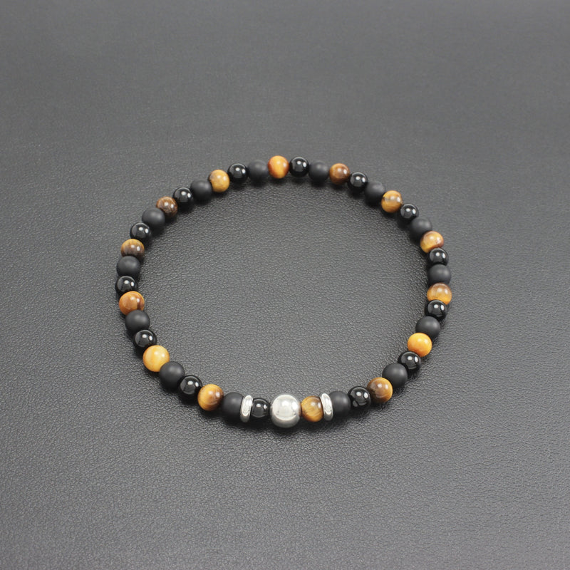 Men's Slim Onyx and Tigers Eye Bracelet