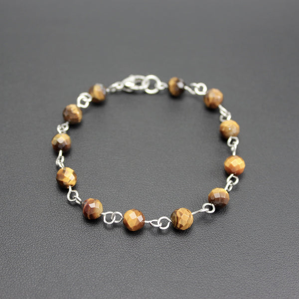 Men's Stainless Steel and Tigers Eye Linked Bracelet