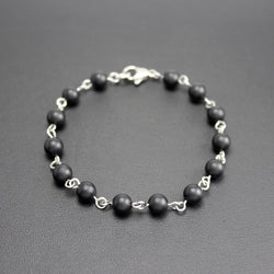 Men's Stainless Steel and Matte Black Onyx Linked Bracelet
