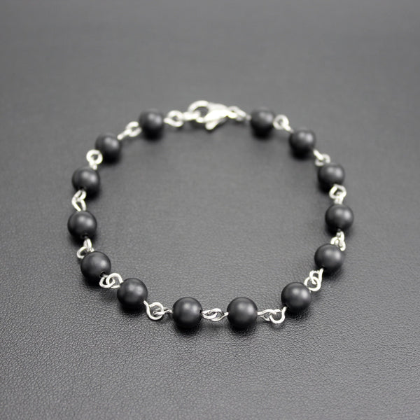 Men's Stainless Steel and Matte Black Onyx Linked Bracelet