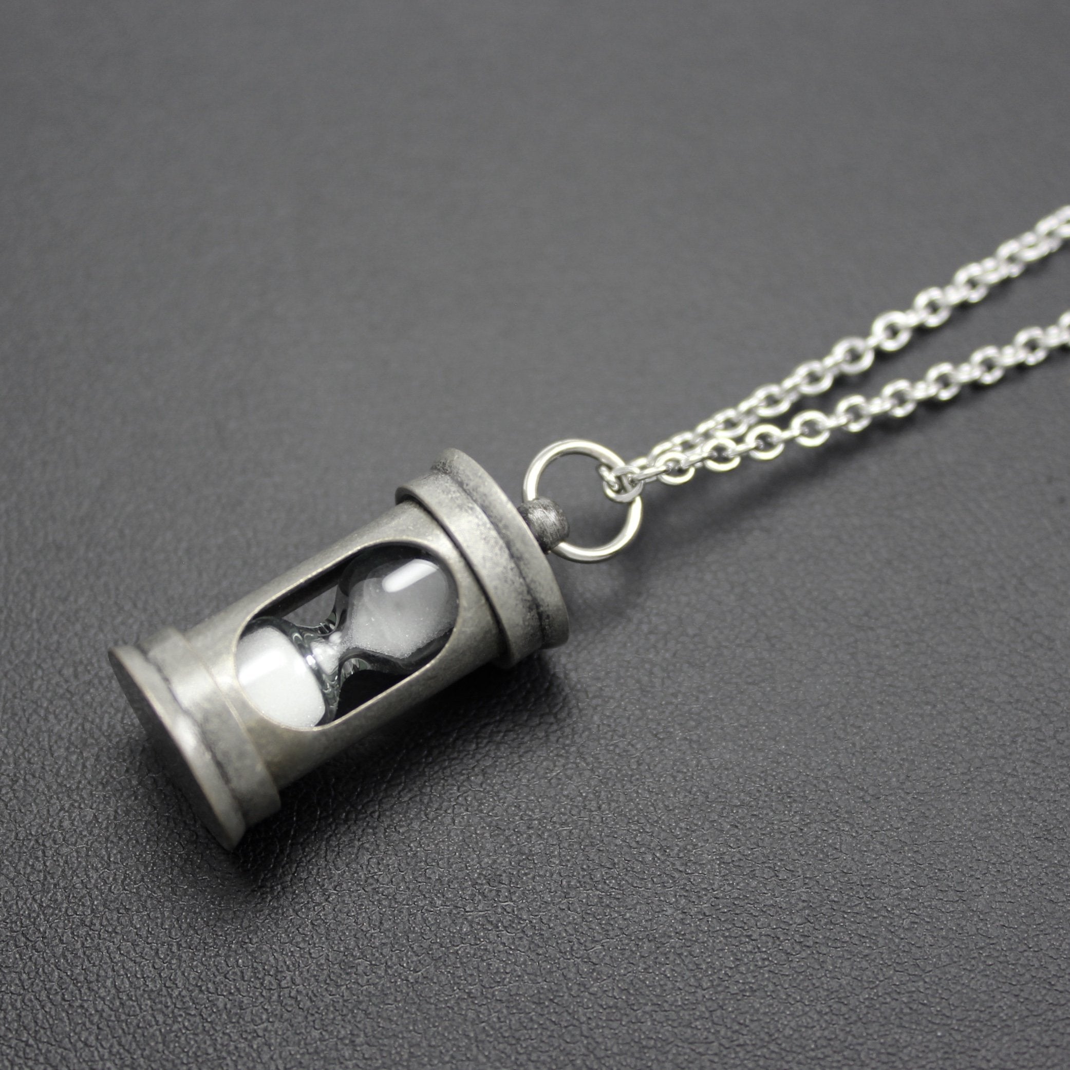 Men's Antique Silver Hourglass Pendant Necklace