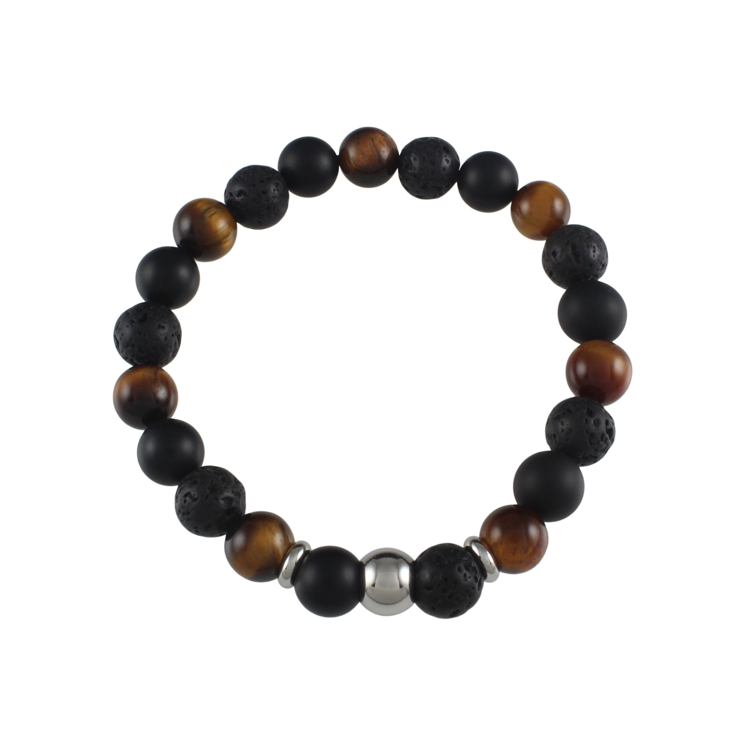 Three Stone Bracelet // Matte Onyx, Lava Stone and Tiger's Eye