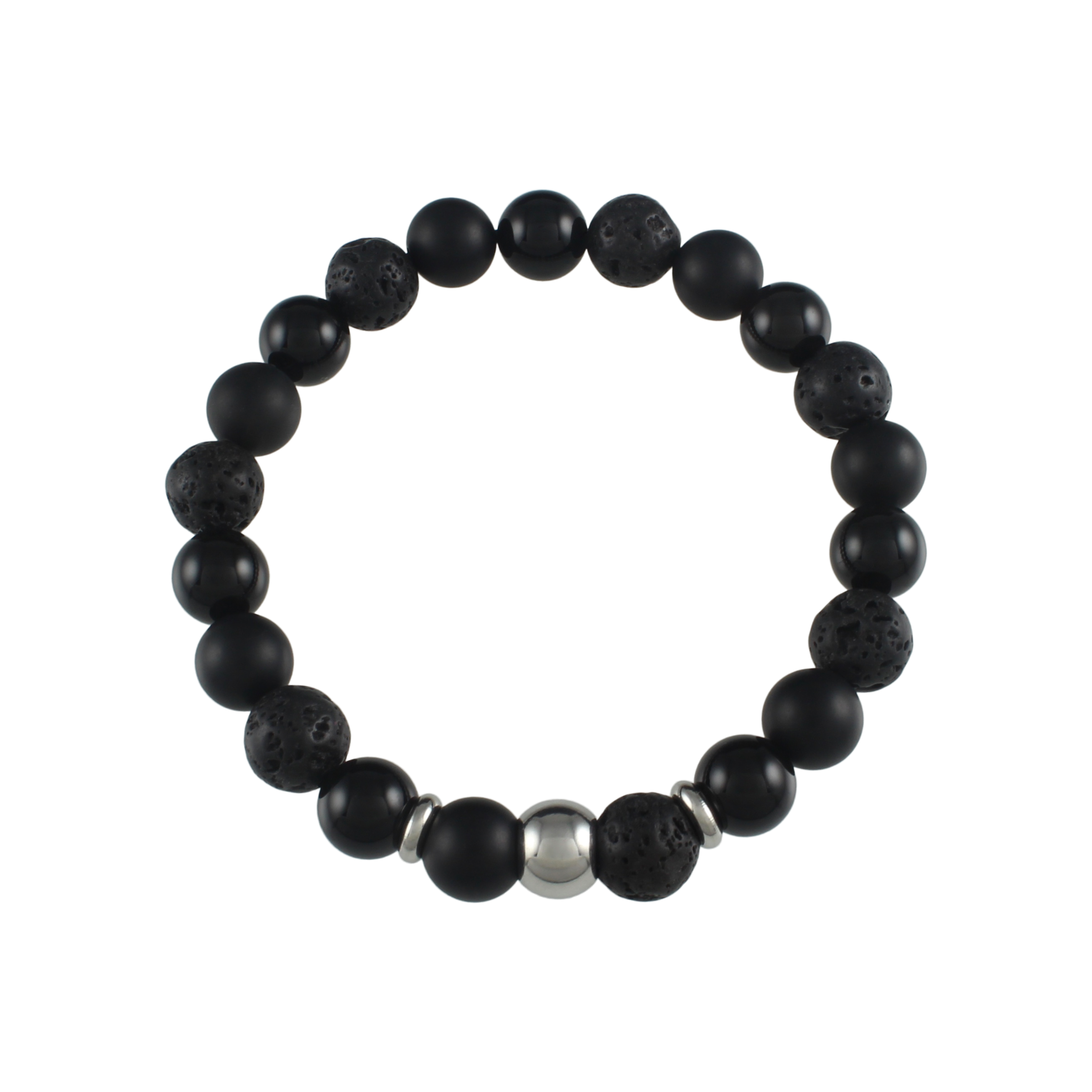 Three Stone Bracelet // Black Onyx, Matte Onyx, Lava Stone