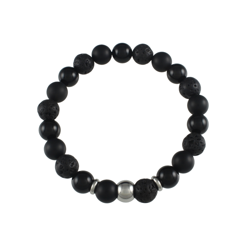 Three Stone Bracelet // Black Onyx, Matte Onyx, Lava Stone