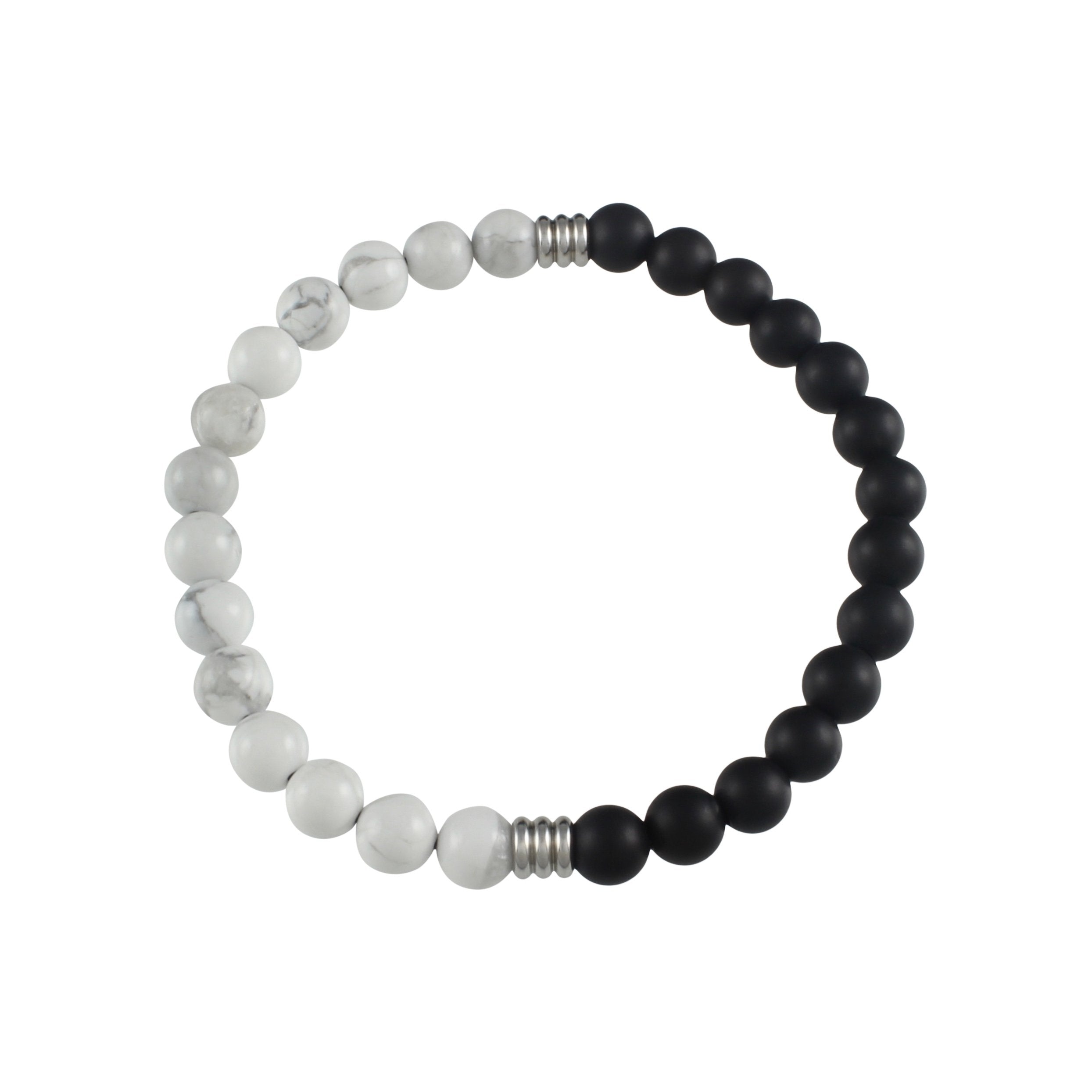 Divided Slim Stone Bracelet // Matte Onyx and White Howlite