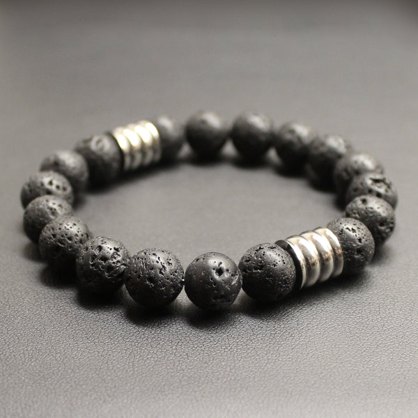 Men's Lava Rock Stone and Stainless Steel Bracelet