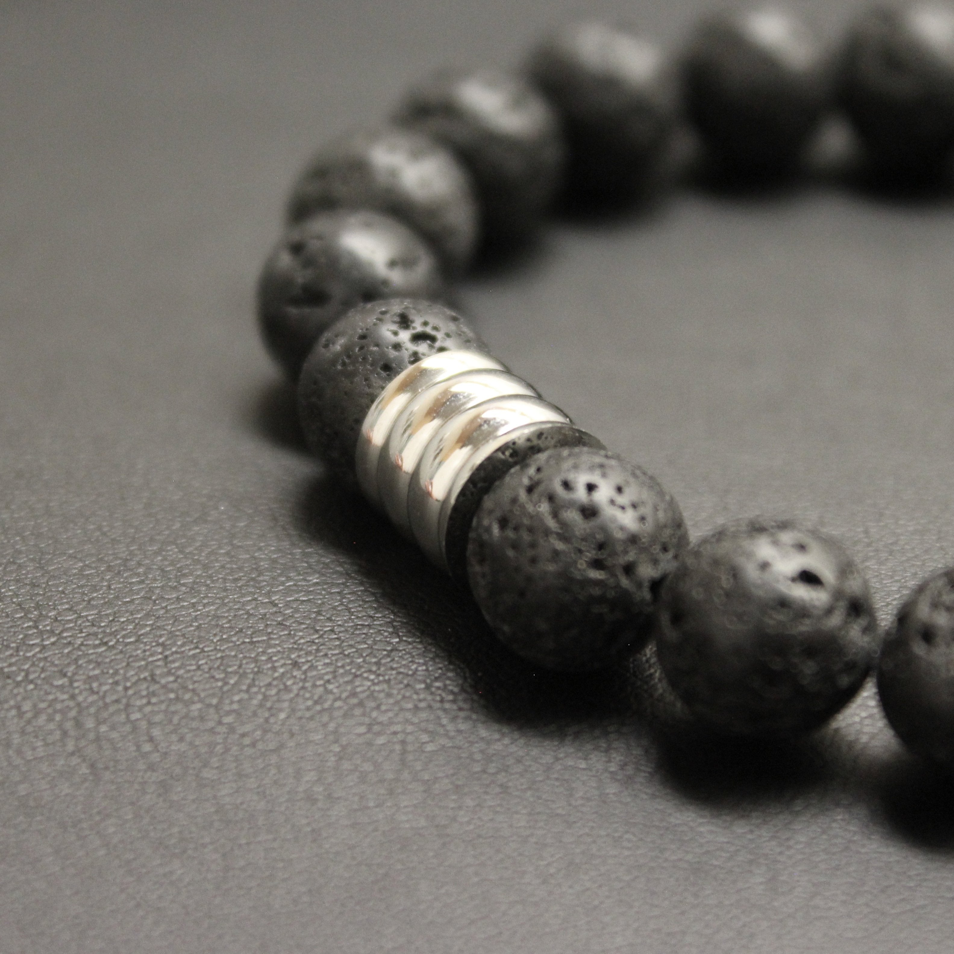 Men's Lava Rock Stone and Stainless Steel Bracelet